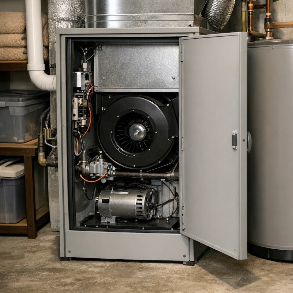 Furnace and heating service Indoor heating system and furnace service close-up